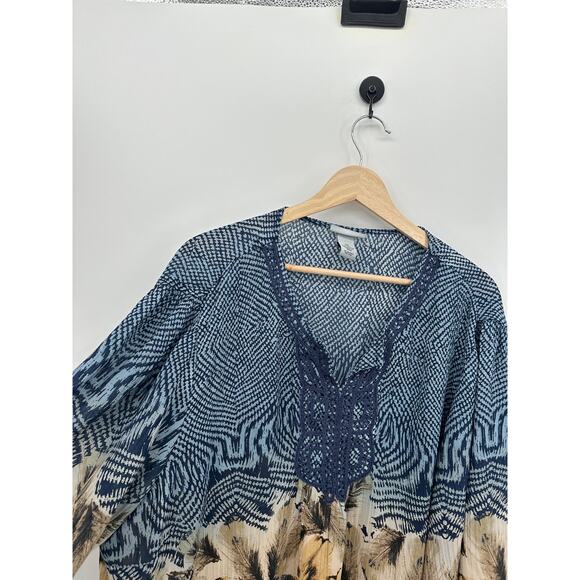 Catherines Womens Blue Tunic Size 2X Artsy Boho Oversized V Neck Sheer Shimmer - Picture 4 of 7